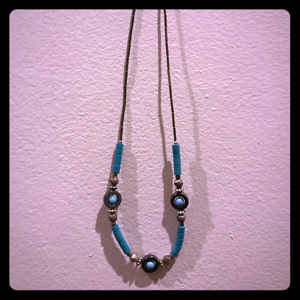 Turquoise and Silver Beaded Necklace